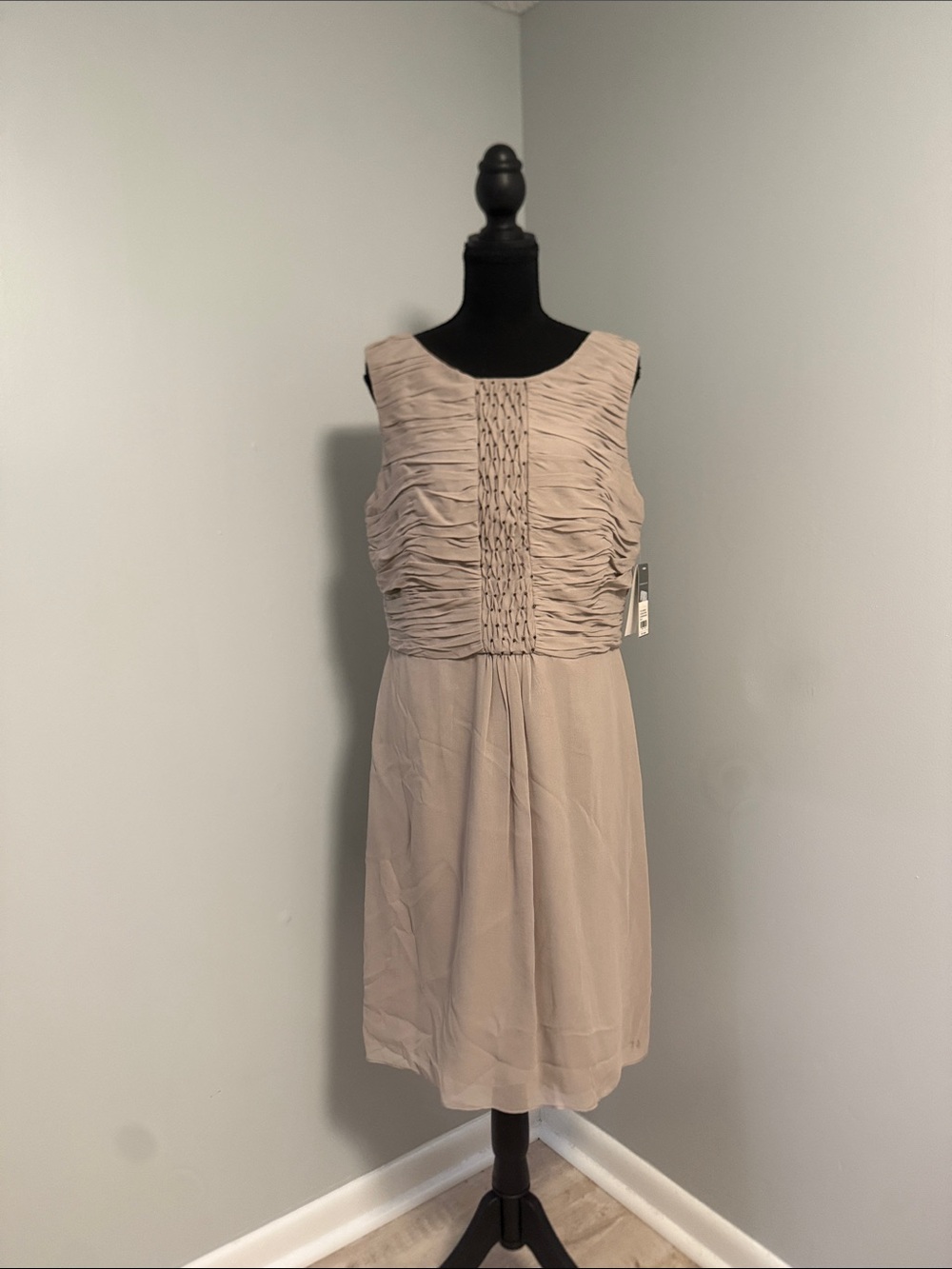 Donna Ricco Sleeveless Ruched Bodice Dress in Taupe